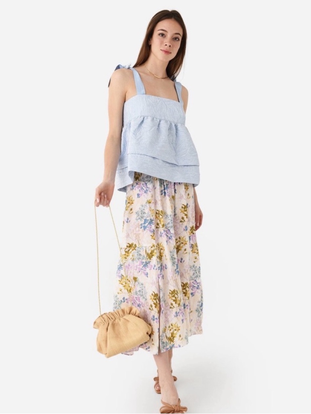 NWT Hunter Bell Pruett Tie Strap Top in Sky Blue Jacquard, Size 2